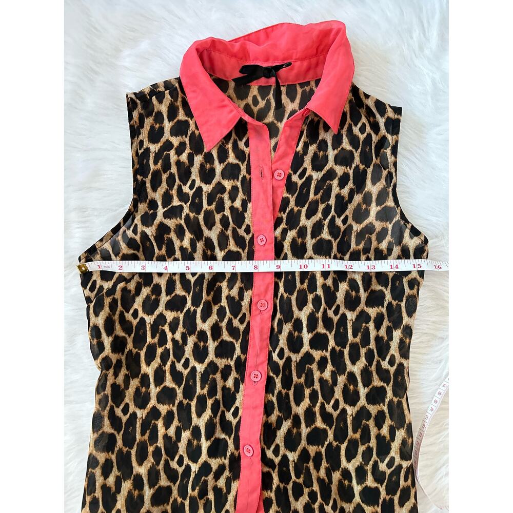 Ali & Kris Button Down Sleeveless Leopard Animal Print Sheer Blouse Size Small - Picture 8 of 11